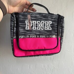 Victoria's Secret PINK Hanging Toiletry Bag Travel Makeup Case Gray Pink NEW